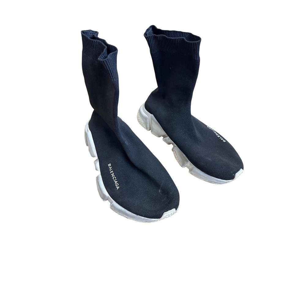 Balenciaga Speed Trainer 39 Black Knit High Top Sock Sneakers White Sole Womens